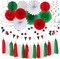 Red-Green White Christmas Party-Decorations - 33pcs Banner,Mexico Italy Streamers Tassel Garland,Tissue Pom Poms Honeycomb,Paper Lantern Fans,Mexican Italian Birthday Wedding Baby Shower Decor